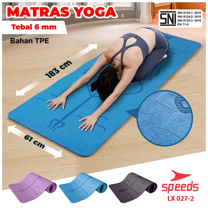 SPEEDS 6mm Thick TPE Yoga Mat Sports Yoga Mat Yoga Mat Rolled Gym Carpet with SNI 027-2 Standard