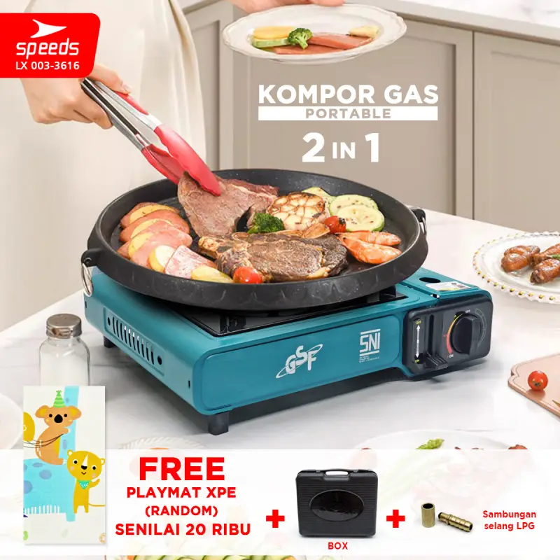 SPEEDS Portable Gas Stove 2in1 Portable Stove Outdoor Indoor Camping Cooking Stove LX 003-3616