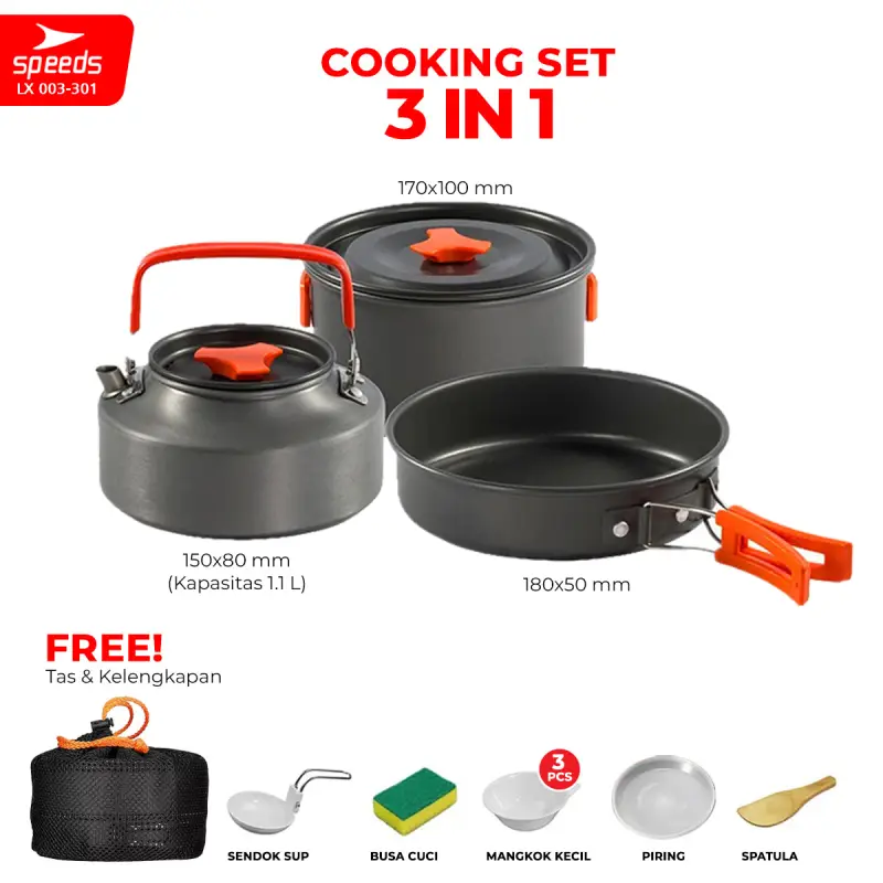 SPEEDS Alat Masak Camping Panci Set 3in1 003-301